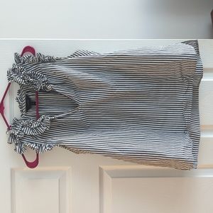 Jcrew blue & white stripe ruffle collar top 6